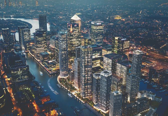 canary wharf skyline night