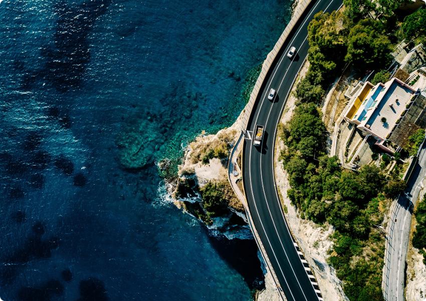car driving along the coast ocean